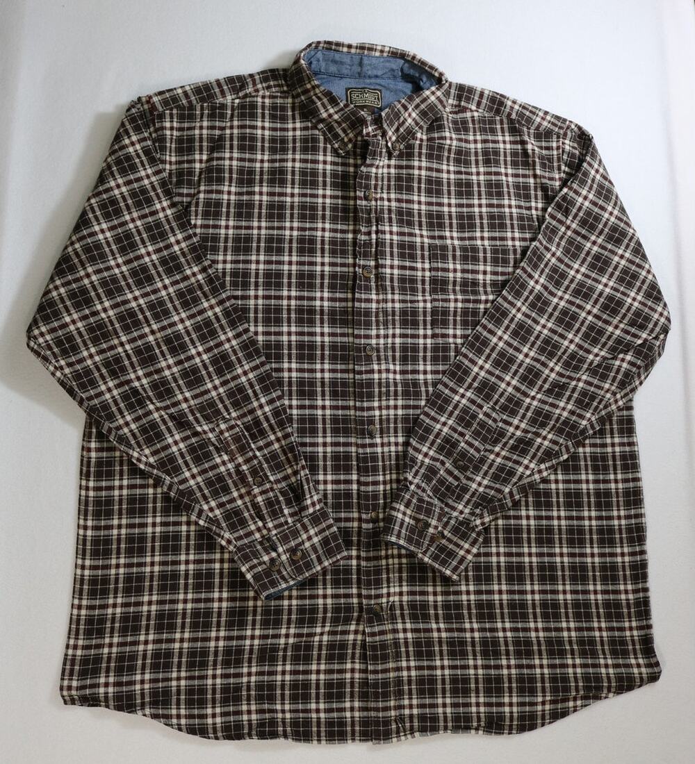 Schmidt Workwear Men XL Flannel Plaid Button Up Shirt Long Sleeve Brown